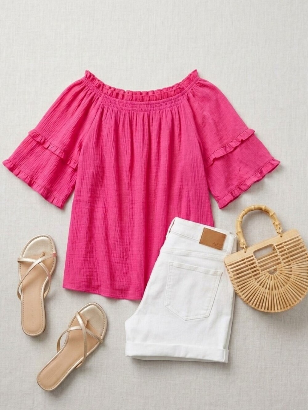 Nanette Lepore Hot Pink Off-Shoulder Ruffle Sleeve Blouse